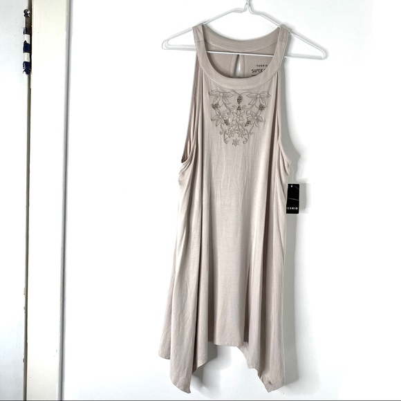 Torrid Grey Embroidered Super Soft Knits Halter Top - Picture 2 of 11